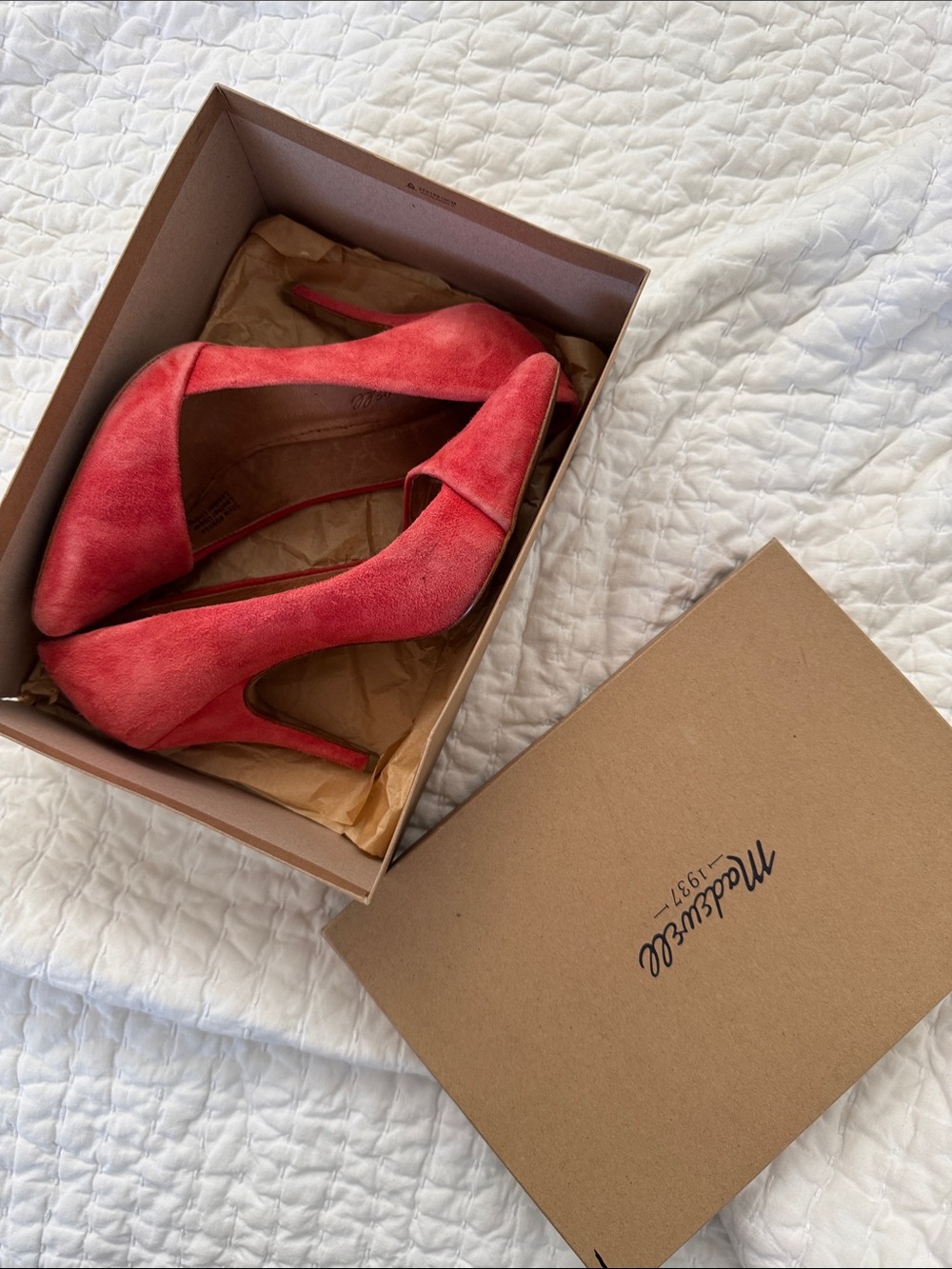 CLEARANCE - Madewell Coral Suede Pointed Toe Heels